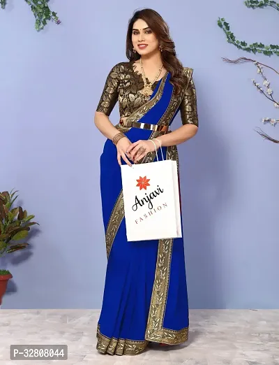 Elegant Blue Georgette Saree with Blouse piece For Women