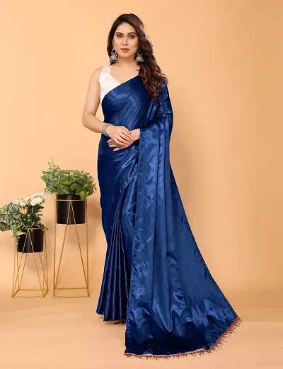 Solid/Plain, Embellished Bollywood Satin Saree