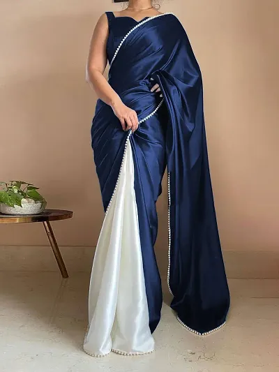 Glamorous Satin Saree with Blouse piece 