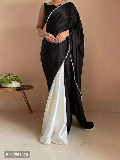 Stylish Satin Solid Saree With Blouse Piece For Women-thumb0