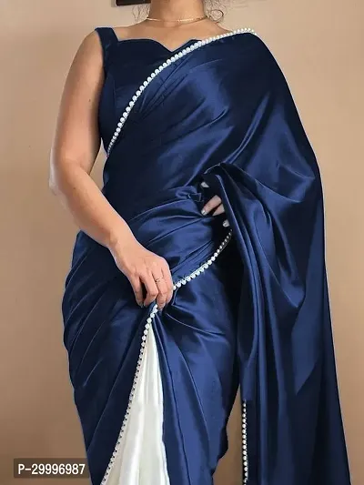 Stylish Satin Solid Saree with Blouse Piece-thumb0