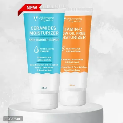 Ceramide Moisturizer and Vitamin-C Oil free Moisturizer Combo For Face, Skin Barrier Repair, Deep Hydration, Glowing Skin Men  Women (50 ml) Combo pack