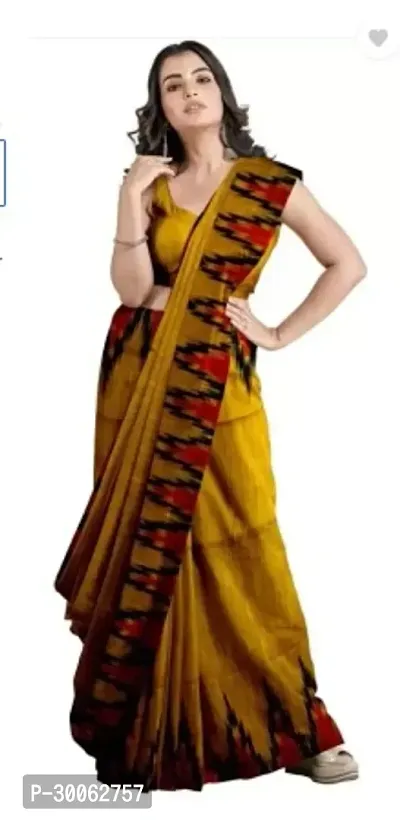 Stylish Cotton Blend Yellow Printed Saree with Blouse piece-thumb0