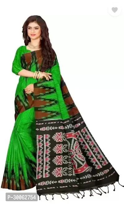 Stylish Cotton Blend Green Printed Saree with Blouse piece-thumb0