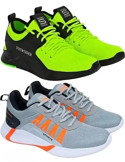 Stylish Mesh and Running Sports Shoes For Men Pack of 2