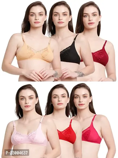 Pack Of 6 Non Padded All Day Comfort Bra Maroon Pink Red Magenta Beige