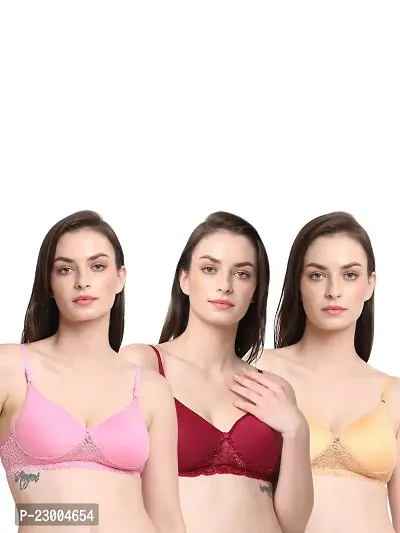 Pack Of 3 Lightly Padded All Day Comfort Bra Maroon Pink Beige