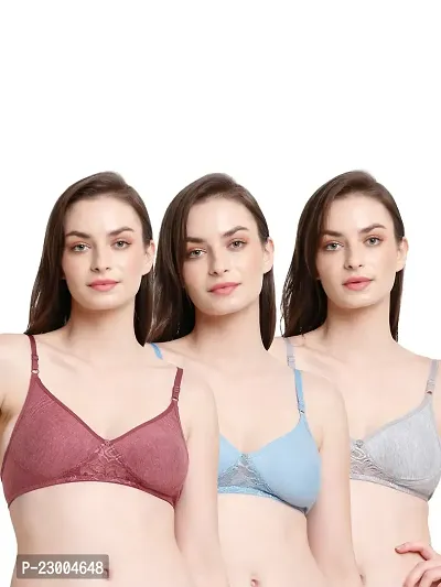 Pack Of 3 Non Padded All Day Comfort Bra Maroon Blue Grey-thumb0