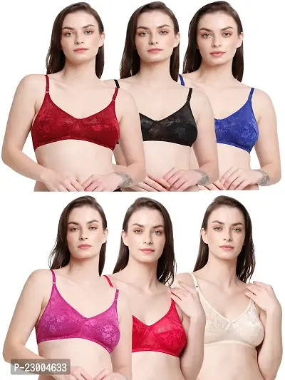 Pack Of 6 Non Padded All Day Comfort Bra Blue Pink Maroon Mauve Black Beige