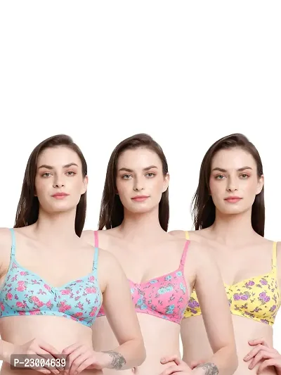 Pack Of 3 Lightly Padded Printed All Day Comfort Bra Blue Pink Yellow
