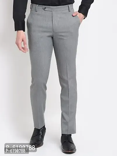 Stylish Viscose Textured Full Length Flat Front Formal Trouser For Men-thumb0