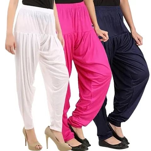 Fancy Viscose Solid Patiala Pants For Women - Pack Of 3