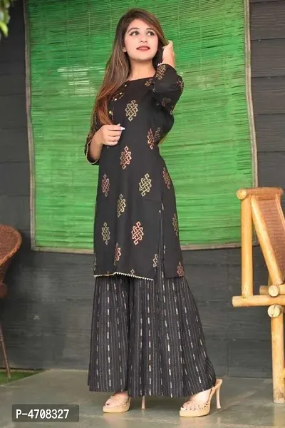 Rayon Printed Kurta with Palazzo For Women's and Girl's