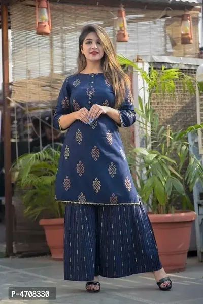 Rayon Printed Kurta with Palazzo For Women's and Girl's