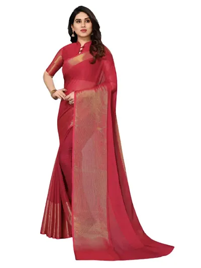 Chiffon Solid Gold Patta Sarees with Blouse piece