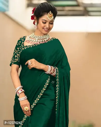 Crepe Heavy Embroidery Codding Sequence Work Saree with Blouse Piece