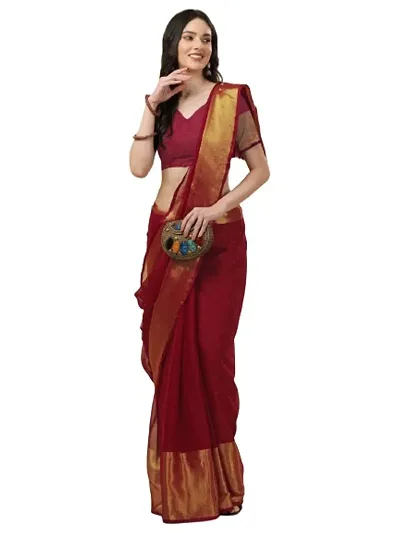 Chiffon Zari Work Sarees with Blouse Piece