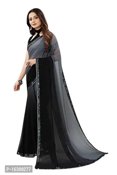Beautiful Georgette Satin Lace Saree With Blouse Piece-thumb0