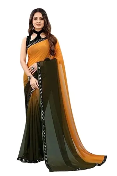 Shree Shree Thread & Dori Women's Georgette Multi Color Block Padding And Sequence With Pleated Lace Border Party wedding Fashion Sarees