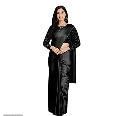 Satin Solid Sarees with Embellished Blouse Piece