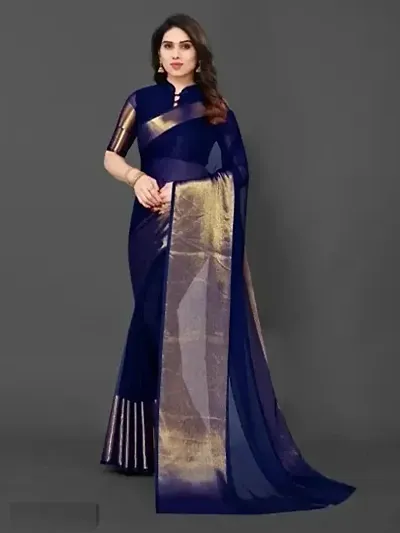 Chiffon Zari Border Sarees with Blouse Piece