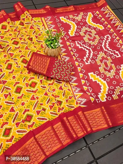 New Latest Jacquard Border Printed Saree With Blouse Piece