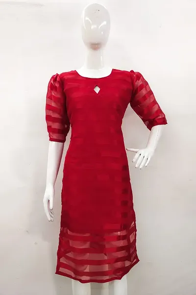 Satin Silk Striped Kurti