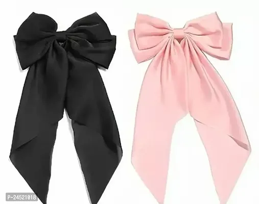 Filterfashion Bow Hair Clip/ Hair Ribbon For Women And Girls Made With Silk Satin Hair Clip Combo pack
