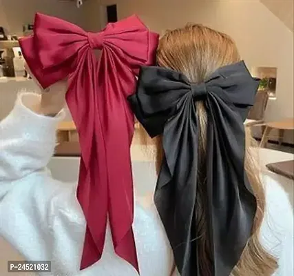 Filterfashion Bow Hair Clip/ Hair Ribbon For Women And Girls Made With Silk Satin Hair Clip Combo pack