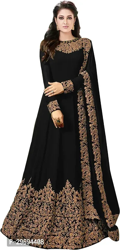 Trendy Embroidered Silk Blend Gown With Dupatta