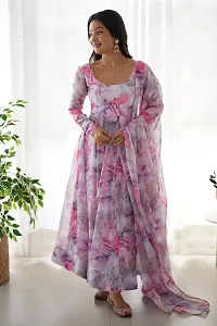 Trijal Fab Women Digital Print Georgette Anarkali Gown With Dupatta-thumb2