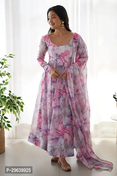 Trijal Fab Women Digital Print Georgette Anarkali Gown With Dupatta-thumb3