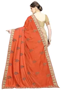 KEDARFAB Women's Embroidery Saree With Blouse Piece (ORANGE)-thumb1