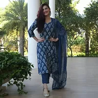 Trendy Blue Printed Cotton Blend Kurta Pant With Dupatta For Women-thumb3