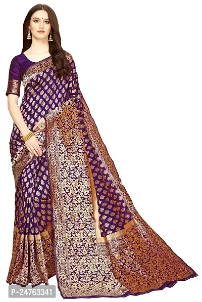 KEDARFAB Women's Banarasi Art Silk Saree With Blouse Piece (_Purple)-thumb0