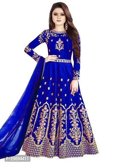 Trendy Embroidered Silk Blend Gown With Dupatta-thumb0