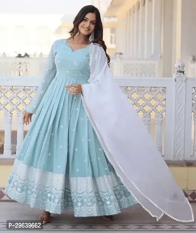 Trijal Fab Women Georgette Embroidery Anarkali Gown With Dupatta-thumb0