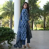 Trendy Blue Printed Cotton Blend Kurta Pant With Dupatta For Women-thumb2