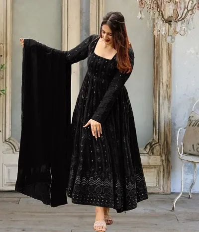 Stylish Georgette Gown With Dupatta For Women