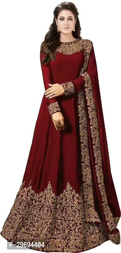 Trendy Embroidered Silk Blend Gown With Dupatta-thumb0