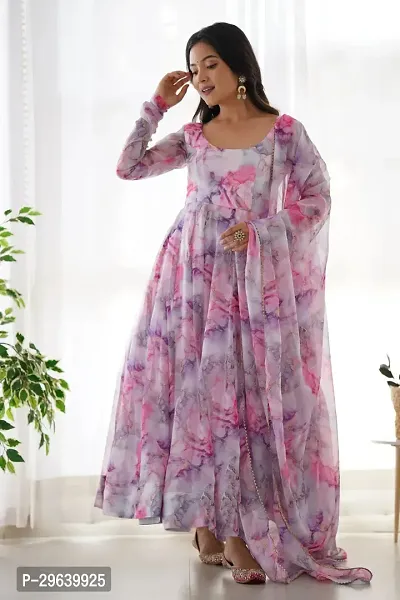 Trijal Fab Women Digital Print Georgette Anarkali Gown With Dupatta-thumb0