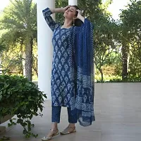 Trendy Blue Printed Cotton Blend Kurta Pant With Dupatta For Women-thumb1