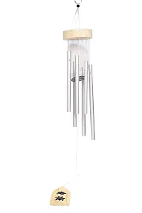 TIMESETL Feng Shui Metal Windchime Bell 6 Pipes Rods for Positive Vibrations & Energy Home Balcony Garden Outdoors Office Decor Melodious Sound (30 inches) (Silver)-thumb1