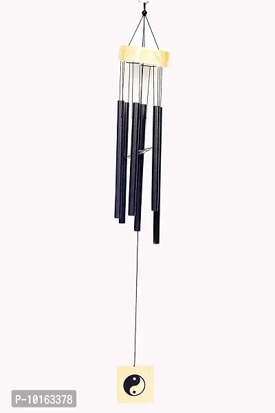 TIMESETL Wood Metal 7 Pipe Wind Chime 30 inch (Black)