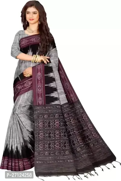 Stylish Cotton Grey Printed Saree With Blouse Piece-thumb0