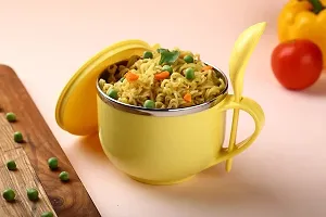 ZeniZeni Stainless Steel Noodles & Soup Bowl with Lid & Spoon , Noodles Bowl Stainless Steel 600ml Multicolor (Set of 1 , Multicolor)-thumb3