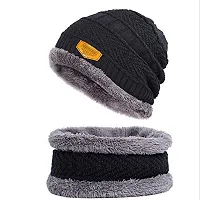 EVILLIVE Soft Unisex Woolen Beanie Cap Plus Neck Warmer Muffler Scarf Set for Men Women Girl Boy (Gray)-thumb2