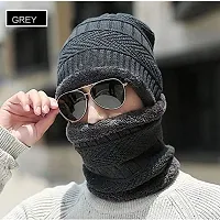 EVILLIVE Soft Unisex Woolen Beanie Cap Plus Neck Warmer Muffler Scarf Set for Men Women Girl Boy (Gray)-thumb4