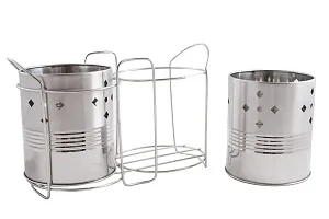 ZeniZeni Stainless Steel Spoon Stand Cutlery Holder Two Holder with One Stand Big Size set-thumb2