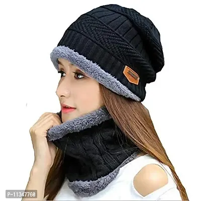 EVILLIVE Soft Unisex Woolen Beanie Cap Plus Neck Warmer Muffler Scarf Set for Men Women Girl Boy (Gray)-thumb0